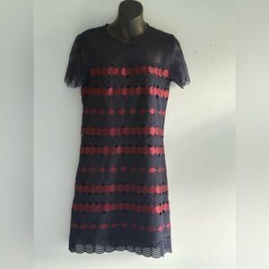 Sandro Red and Black Lace Mini Dress